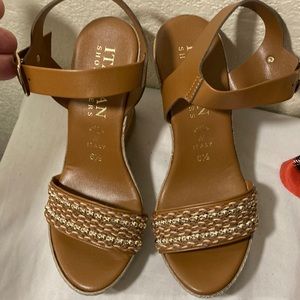 Italian Shoemakers Gold Accent  Wedge Sandals Size 6.5
